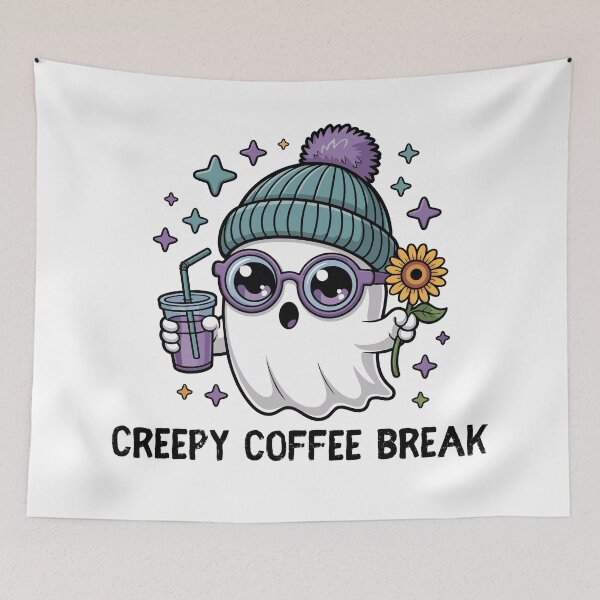 Item preview, Cute Ghost with Coffee and Sunflower – Cozy Spooky Fall Illustration designed and sold by Panda Creative Studio.