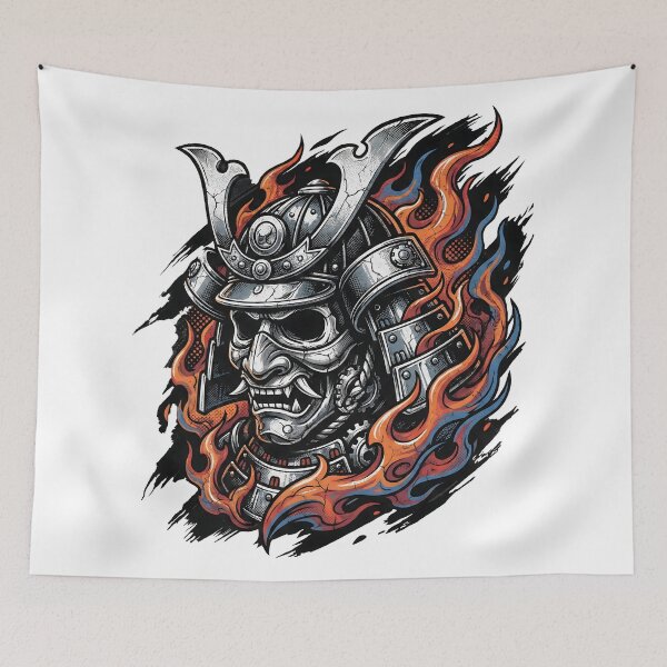 Item preview, Fiery Samurai Mask Helmet Illustration designed and sold by Clay Artista.
