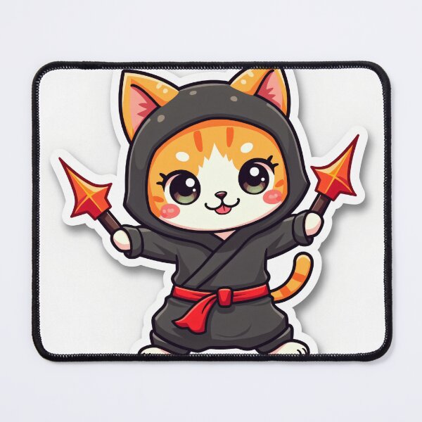 Item preview, Ninja Cat - Cute Kawaii Orange Tabby with Shuriken designed and sold by PixelForge DesignsGV.