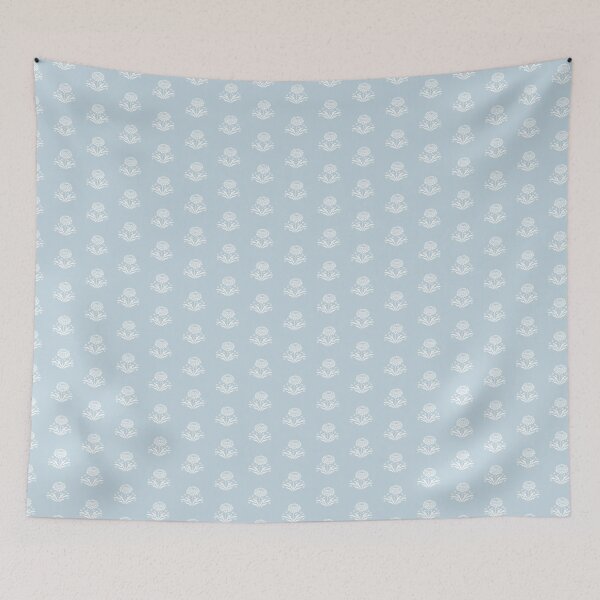 Item preview, Floral Chrysanthemum Vintage Farmhouse Block Print In Soft Blue  designed and sold by EliveraDesigns.