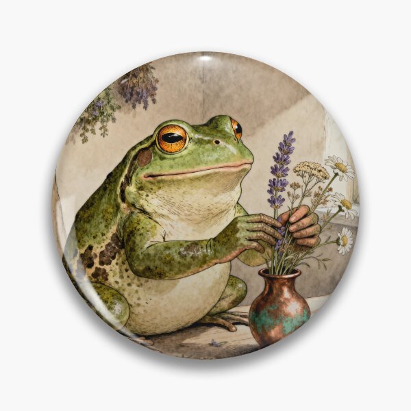 Item preview, Flower Arranging Frog Art - Cottagecore Botanical designed and sold by PictorialWhimsy.