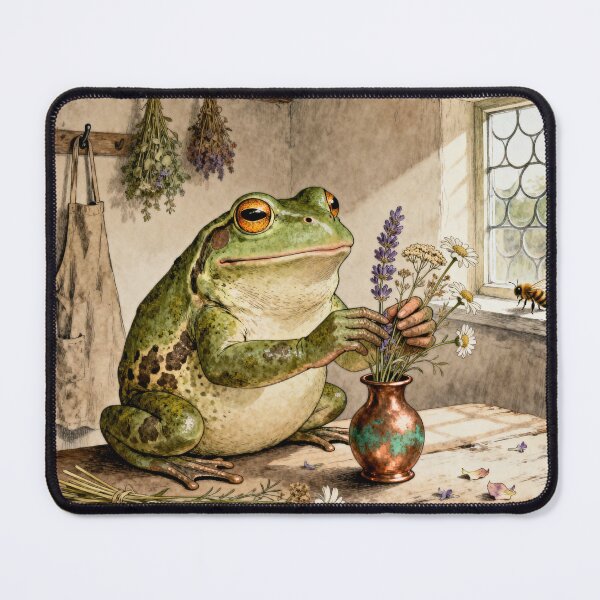 Item preview, Flower Arranging Frog Art - Cottagecore Botanical designed and sold by PictorialWhimsy.