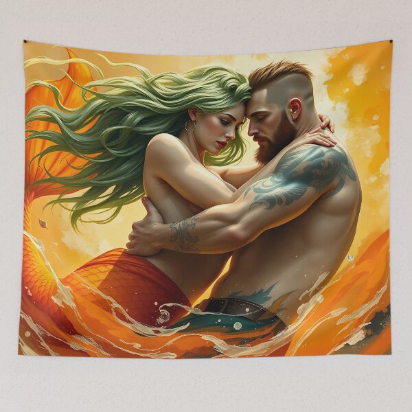 Item preview, Mermaid and Bearded Man Embrace designed and sold by cuprum.