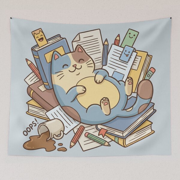 Item preview, The 'OOPS!' Study Chaos Cat - Spilled Coffee & Academic Chaos Illustration designed and sold by HappySproutArt.