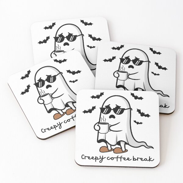 Item preview, Cool Ghost Drinking Coffee – Cozy Spooky Morning Illustration designed and sold by Panda Creative Studio.