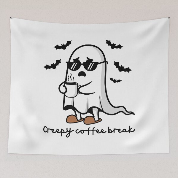 Item preview, Cool Ghost Drinking Coffee – Cozy Spooky Morning Illustration designed and sold by Panda Creative Studio.