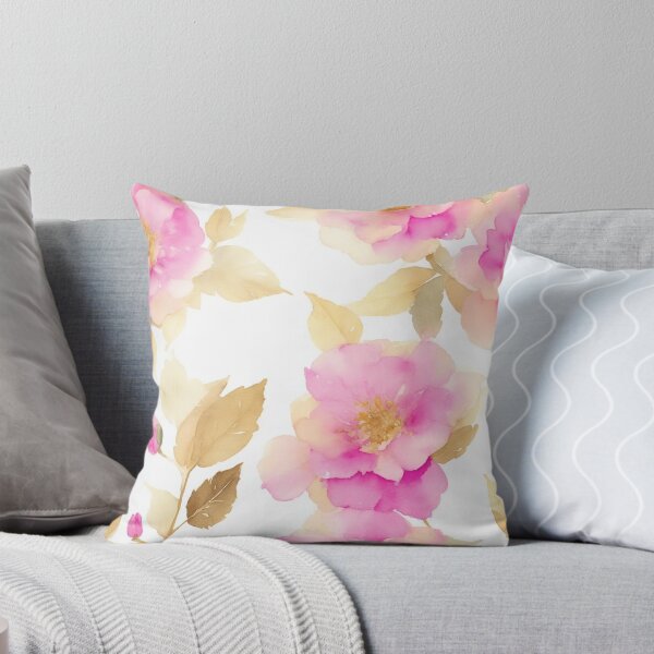 Item preview, Hot Pink Flowers and Gold Leaves Watercolor Seamless Pattern – Home Decor designed and sold by sana designer.