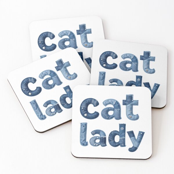 Item preview, CAT LADY - IN DENIM PATCHWORK FAUX LETTERING designed and sold by AlexOBrienArt.