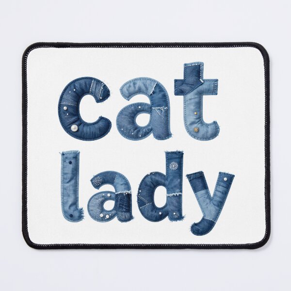 Item preview, CAT LADY - IN DENIM PATCHWORK FAUX LETTERING designed and sold by AlexOBrienArt.
