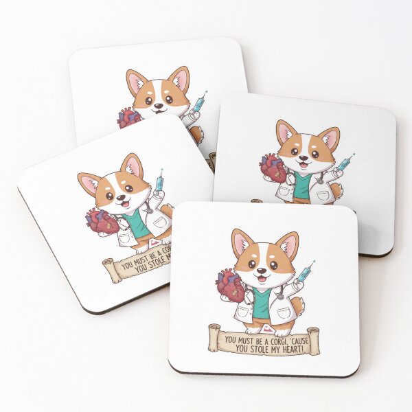Item preview, Kawaii Corgi Doctor - You Stole My Heart Funny Medical Valentine Sticker designed and sold by Medoodles.