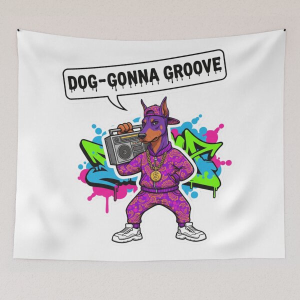 Item preview, Dog-Gonna Groove Doberman - Funny Hip Hop Streetwear Dog designed and sold by Fatomfatom.