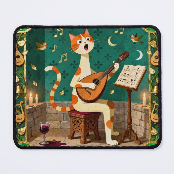 Artikelvorschau, Mittelalterlicher Katzenmusiker – Lustige Handschriftenkunst entworfen und verkauft von PictorialWhimsy.