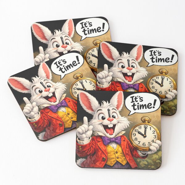 Item preview, Happy White Rabbit Holding Pocket Watch – “It’s Time!” Cartoon Illustration designed and sold by MKVisions.