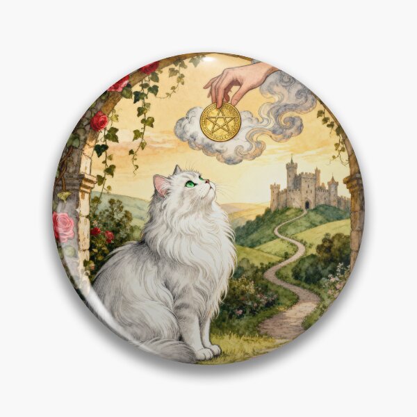 Item preview, Ace of Pentacles Cat Tarot Vintage Art designed and sold by PictorialWhimsy.