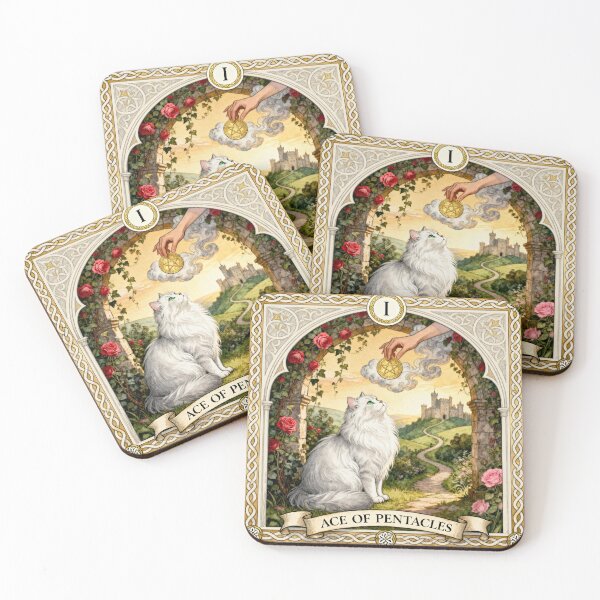 Item preview, Ace of Pentacles Cat Tarot Vintage Art designed and sold by PictorialWhimsy.