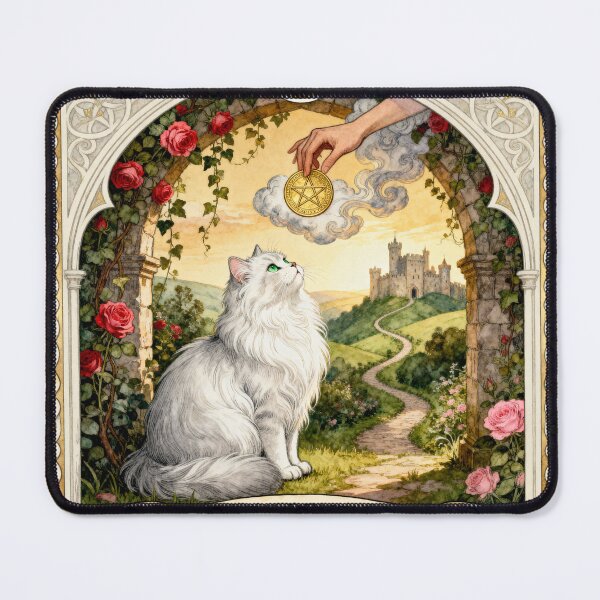 Item preview, Ace of Pentacles Cat Tarot Vintage Art designed and sold by PictorialWhimsy.