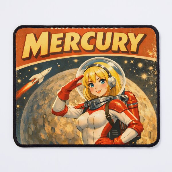 Item preview, Retro Futuristic Space Travel Blonde Anime Girl Planet Mercury Vintage Design designed and sold by onlyanimevibes.
