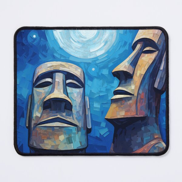 Item preview, Moai Statues Under Full Moon - Modern Watercolor Art designed and sold by Anuchartl.