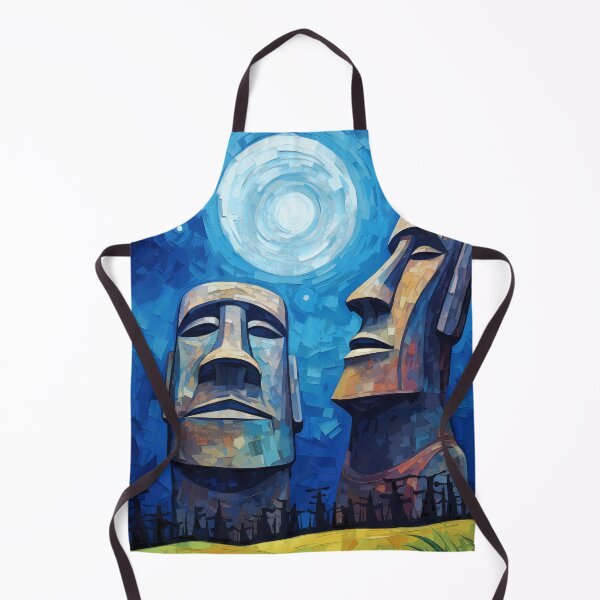 Item preview, Moai Statues Under Full Moon - Modern Watercolor Art designed and sold by Anuchartl.