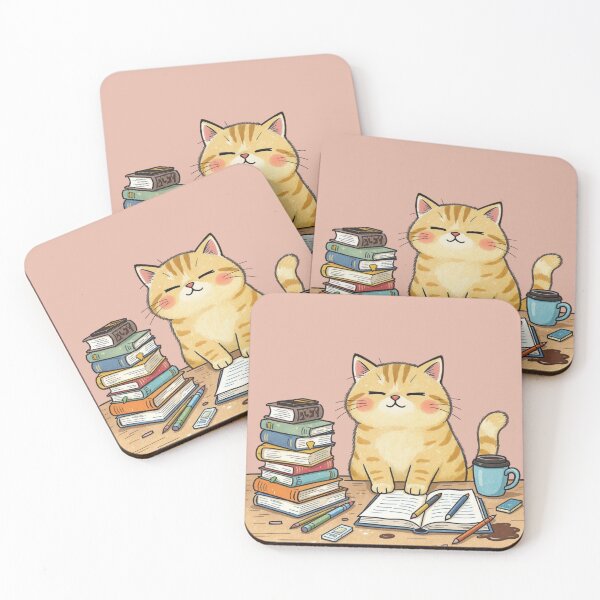 Item preview, Cute Study Cat Illustration – Cozy Book Lover Kitty, Student Cat Art, Kawaii Reading Animal designed and sold by HappySproutArt.