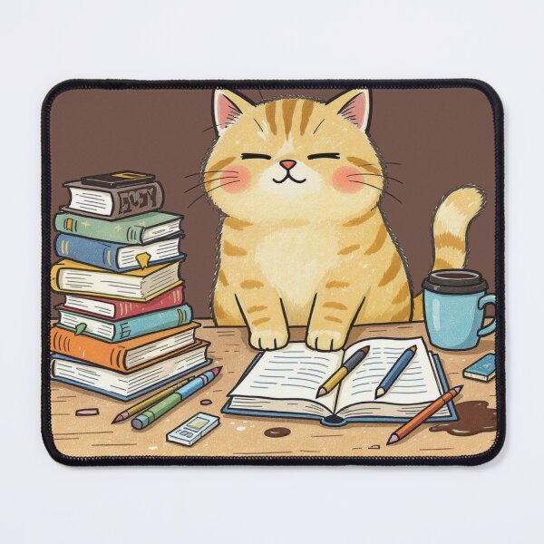 Item preview, Cute Study Cat Illustration – Cozy Book Lover Kitty, Student Cat Art, Kawaii Reading Animal designed and sold by HappySproutArt.