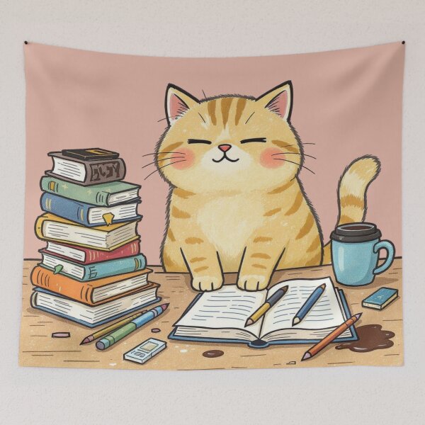Item preview, Cute Study Cat Illustration – Cozy Book Lover Kitty, Student Cat Art, Kawaii Reading Animal designed and sold by HappySproutArt.