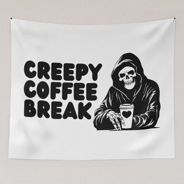 Item preview, Creepy Coffee Break – Spooky Skeleton Coffee Illustration designed and sold by Panda Creative Studio.