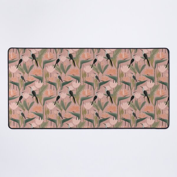 Artikelvorschau, Stylized Birds and Lotus Flowers in Pink, Green & Beige – Lotuslight Aviary entworfen und verkauft von The Print Parlor.