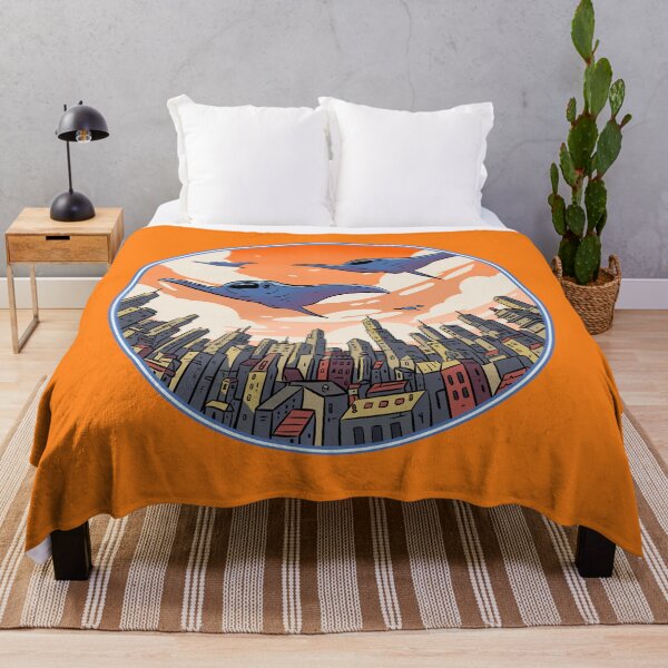 Item preview, Flying Rays Over the City | Surreal Urban Sci‑Fi Illustration designed and sold by MartynaKanik.