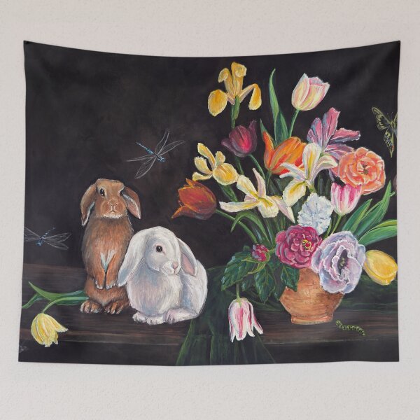 Item preview, "Ostara Bunnies and Spring Flowers" by Renee Machan designed and sold by RMachanArt.
