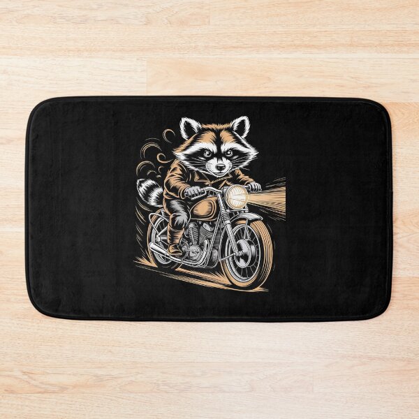 Item preview, raccoon biker - raccoon motorcycle - trash panda - cafe racer - vintage motorcycle art - biker humor - outlaw raccoon - feral humor - scavenger life - midnight snack run - engraved illustration designed and sold by JansenGS.
