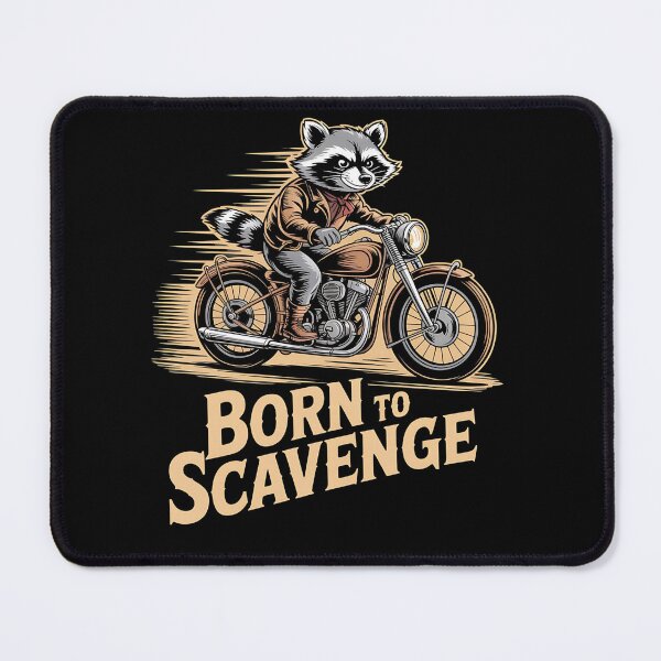 Item preview, raccoon biker - etching style - scratchboard art - crosshatch drawing - retro biker - classic motorcycle - ride dirty - wild and filthy - born to scavenge - trash talk tour - eat ride repeat designed and sold by JansenGS.