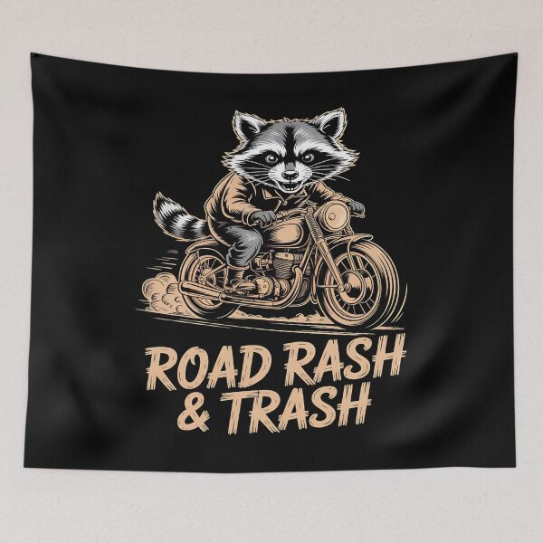 Item preview, raccoon biker - etching style - scratchboard art - crosshatch drawing - retro biker - classic motorcycle - ride dirty - wild and filthy - born to scavenge - trash talk tour - eat ride repeat designed and sold by JansenGS.