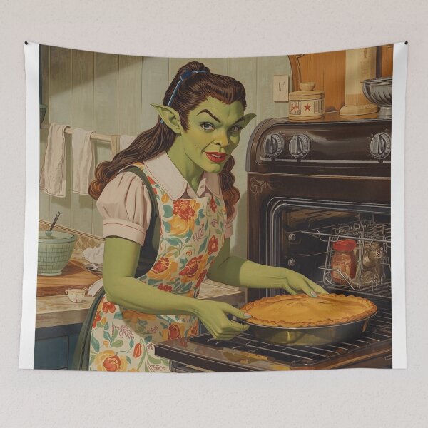 Item preview, 1950s Orc Housewife Pin Up Baking Apple Pie designed and sold by MissSaylor.