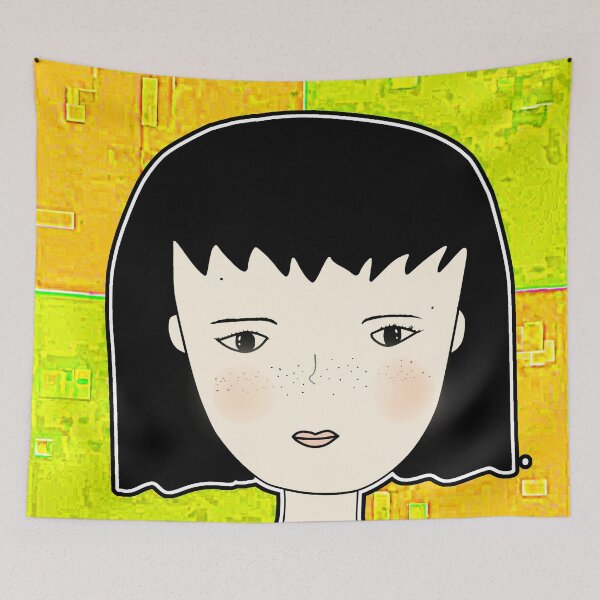 Item preview, "Stylized Portrait with Freckles and Abstract Background" designed and sold by nighttime1990.