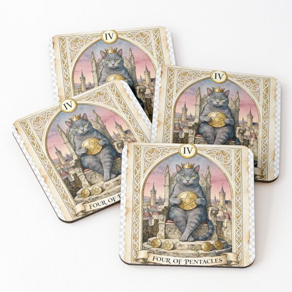 Item preview, Four of Pentacles Cat Tarot Card Vintage Art designed and sold by PictorialWhimsy.