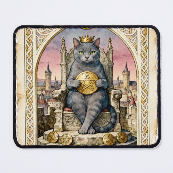 Item preview, Four of Pentacles Cat Tarot Card Vintage Art designed and sold by PictorialWhimsy.