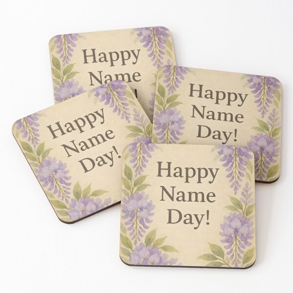 Item preview, Happy Name Day – Purple Wisteria Wishes on Aged Paper designed and sold by EmeraldeaArt.