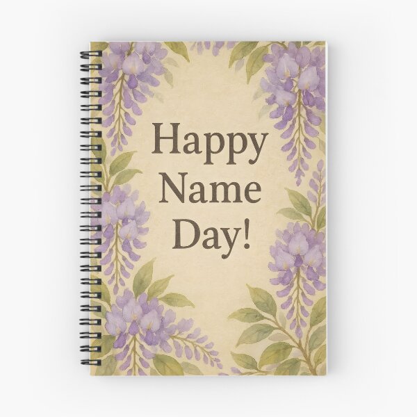 Item preview, Happy Name Day – Purple Wisteria Wishes on Aged Paper designed and sold by EmeraldeaArt.