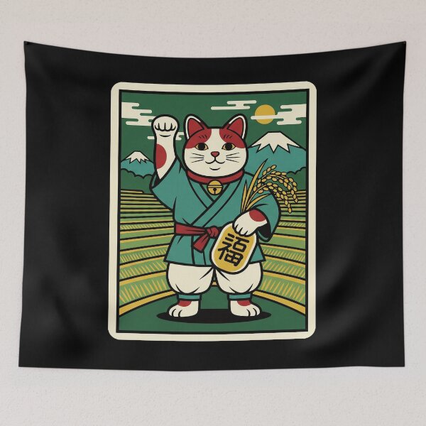 Item preview, Samurai Lucky Cat Japanese Warrior Illustration designed and sold by JordynLadukeg65.