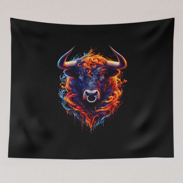 Item preview, Fire & Ice Bull – Powerful Taurus Farm Animal Wall Art designed and sold by LaylaJasmine.
