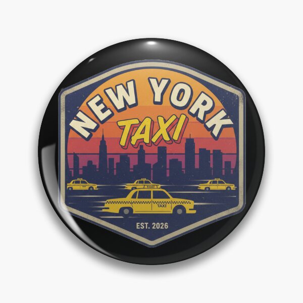 Item preview, Vintage New York City Taxi - Retro 80s Skyline Sunset Badge designed and sold by TSE DESIGN.