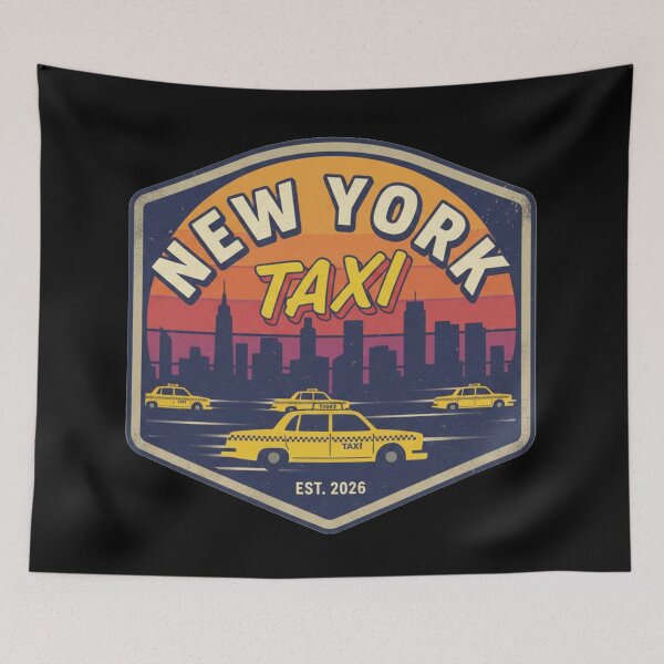 Item preview, Vintage New York City Taxi - Retro 80s Skyline Sunset Badge designed and sold by TSE DESIGN.