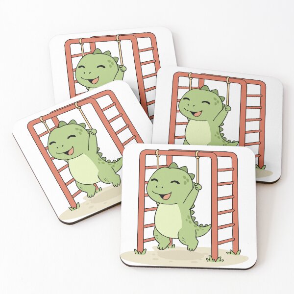 Artikelvorschau, Niedlicher Baby-Dinosaurier spielt auf Spielplatzstangen (Cartoon) entworfen und verkauft von MeeraArts&Crafts.