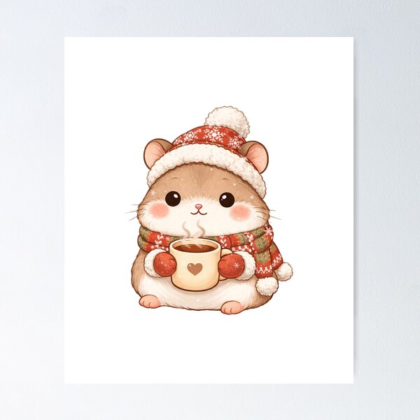 Item preview, Cute Cozy Winter Hamster with Hot Cocoa designed and sold by Pia.