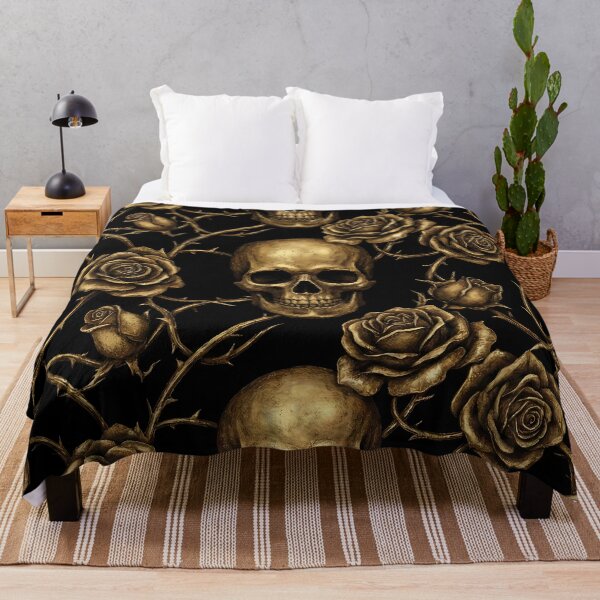 Item preview, Golden Baroque Skulls - Antique Gold Rose Pattern designed and sold by Neon Nature Studio.
