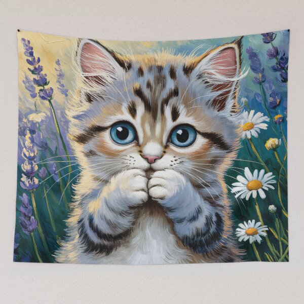 Item preview, A shy little cat in a flowerfield designed and sold by clarazen.