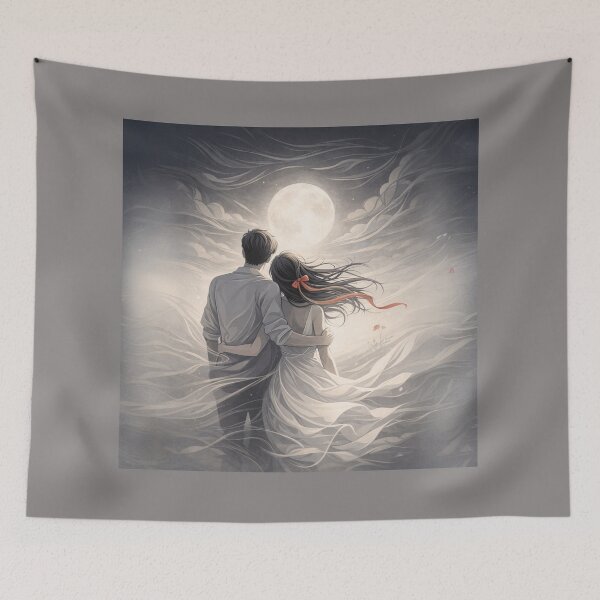 Item preview, Romantic Moonlit Embrace – Couple Under Full Moon designed and sold by MKVisions.