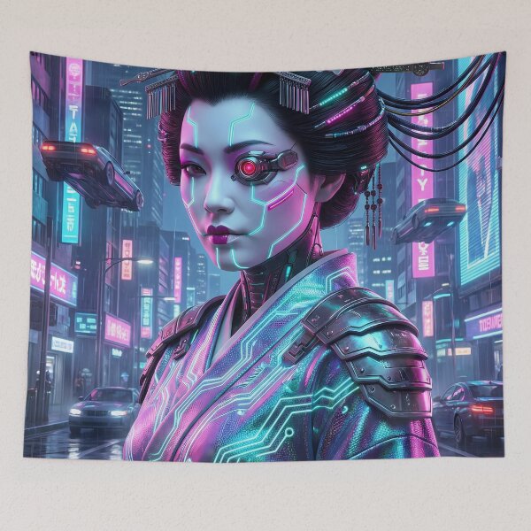 Item preview, Cyberpunk Geisha - Neon Sci-Fi Android Portrait designed and sold by Neon Nature Studio.