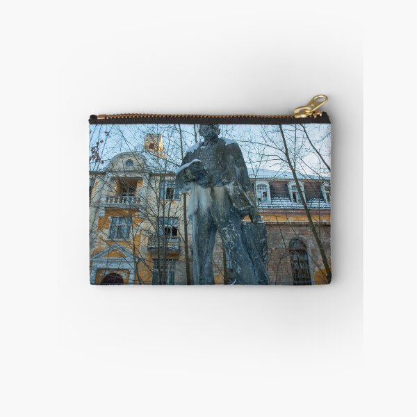 Item preview, Abandoned Lenin statue in front of a dilapidated sanatorium in winter – Lost Place Urbex Photography designed and sold by MarkusUrbex.